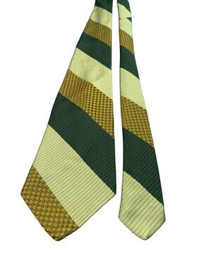 Vintage Damon Mens Green Yellow Striped Tie Polyester Necktie